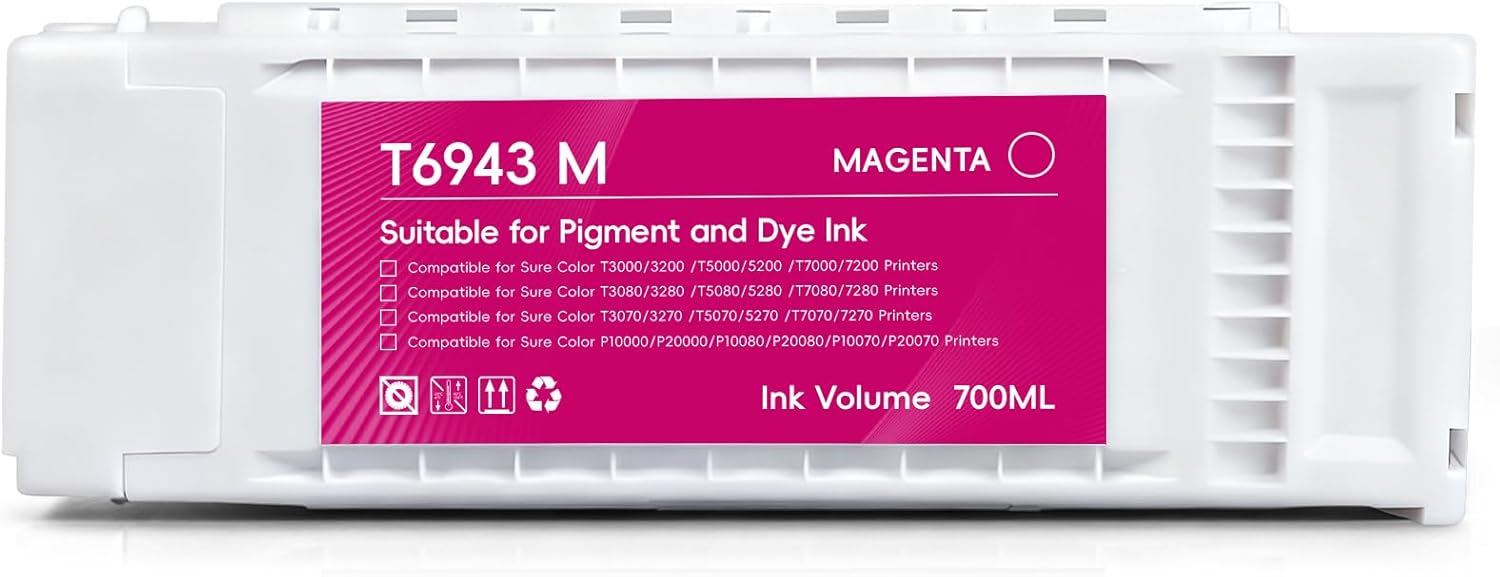 Linddocs T694300 Ink Cartridge Remanufactured for T6943 Magenta High Yield, Works with SureColor T3000 T3200 T3270 T3720 T5000 T5200 T5270 T5720 T7000 T7200 T7270 Printers (700ML, 1 Pack)