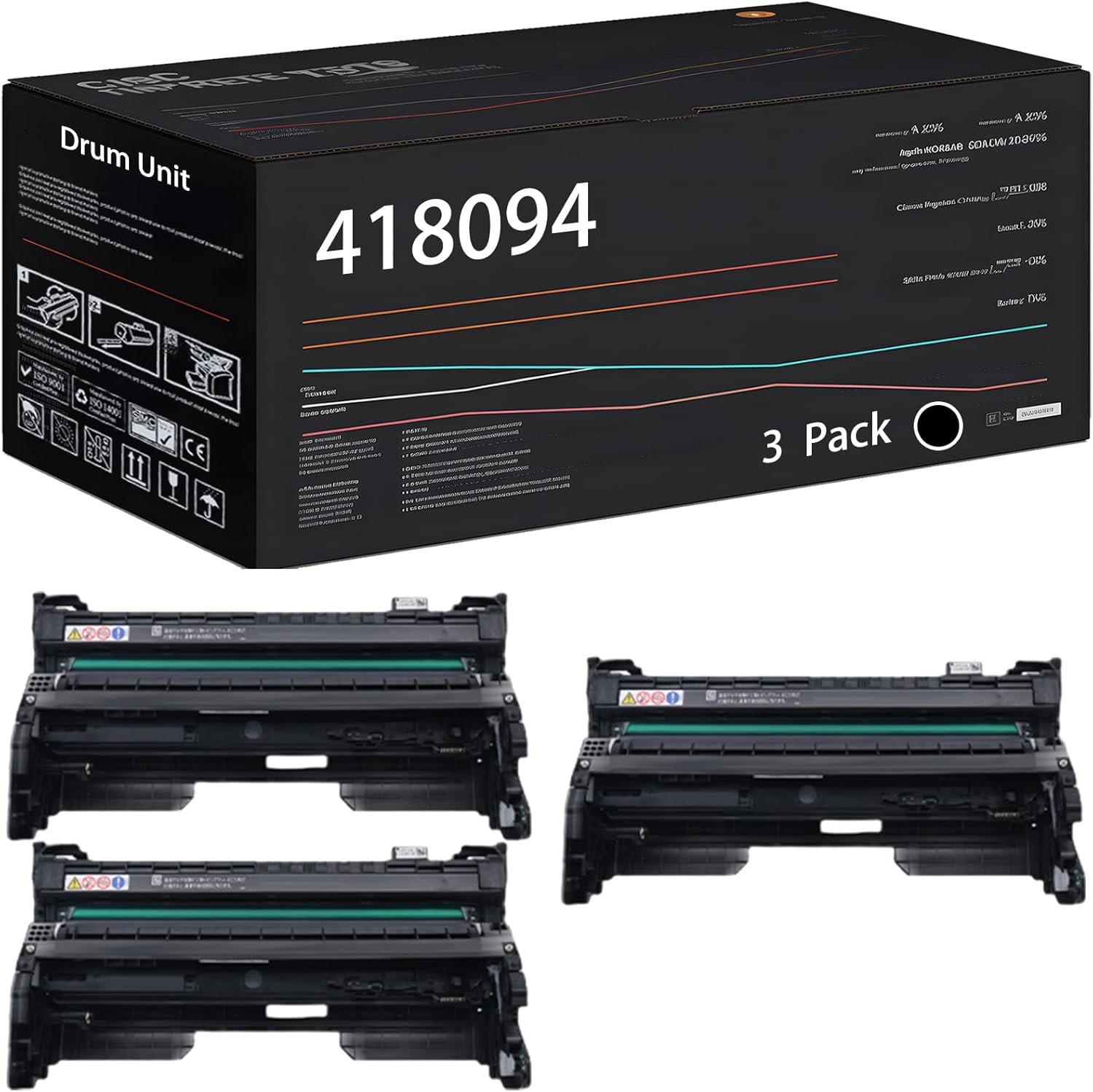 UVUMB Compatible with Ricoh 418094 Drum Unit Work for Ricoh IM 350F IM 430F IM 430Fb P 501 P 502 Printers, with Chip, High Yield 40000 Pages, High-Definition Printing (3 Pack Black)