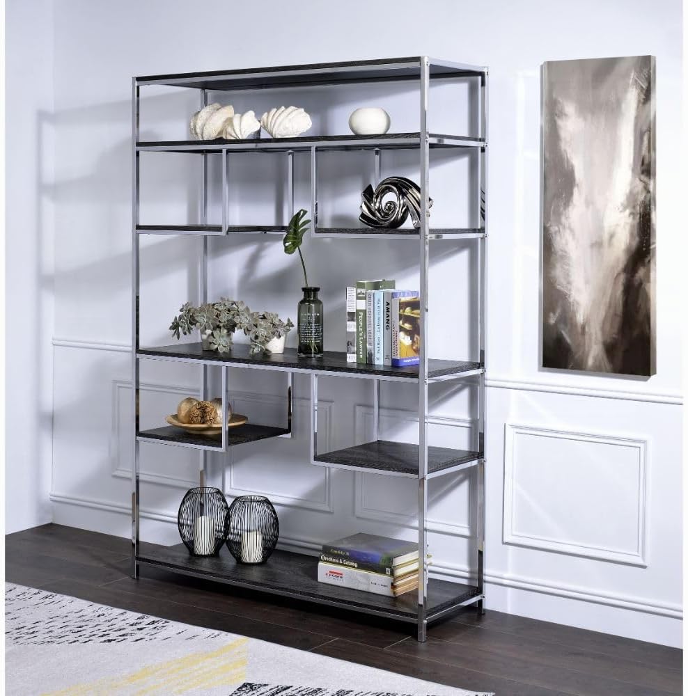 Metal Storage Shelves ，Book Shelf Bookshelf Book Case Shelving Unit， Bookshelves Bookcases Shelves for Bedroom Display Shelf ，Shelfs Small Bookcase Book Storage，Home Organizer,Grey,Rustic