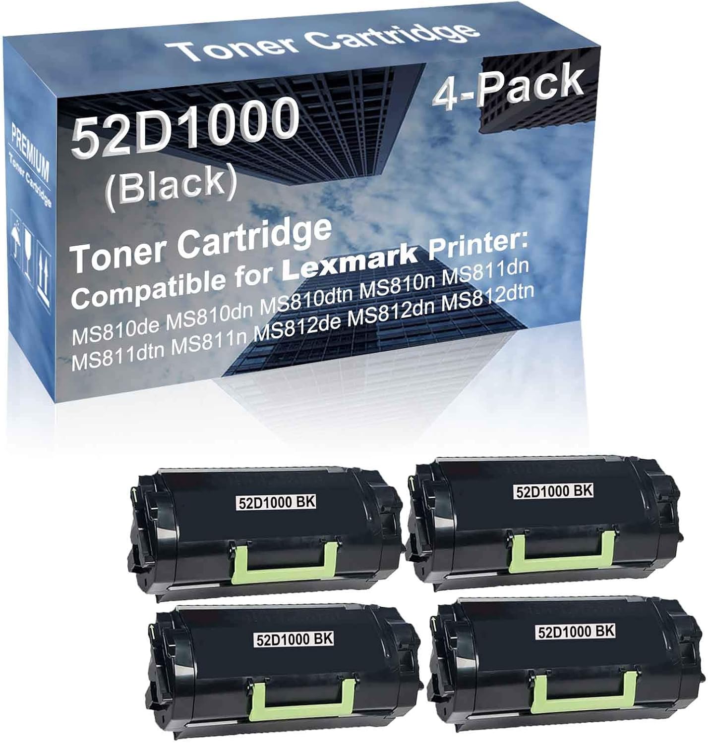 4-Pack Compatible High Capacity 52D1000 (521) Toner Cartridge use for MS810de MS810dn MS810dtn Printer (Black)