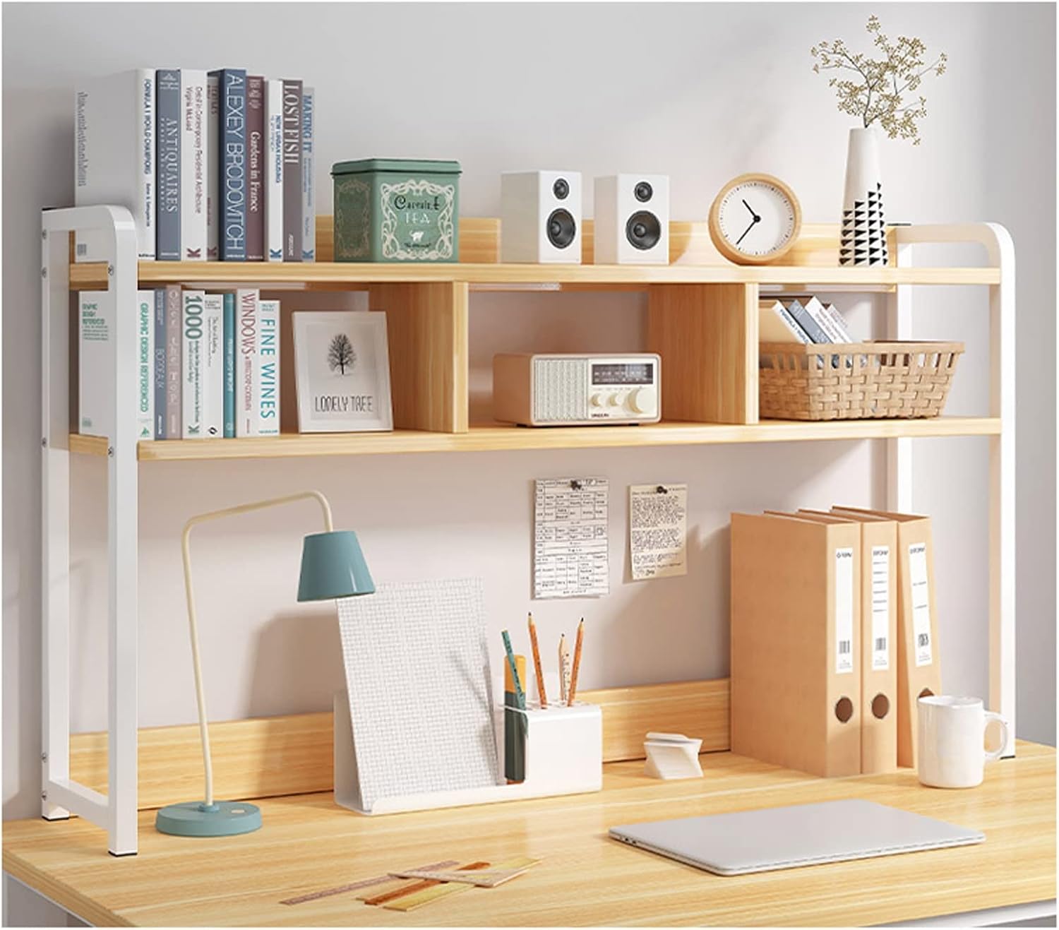 KIZQYN Bookcase Industrial Bookshelf 2-Tier Open Desktop Bookcase Office Metal Frame and Wood Display Shelving Unit for Plant, Books, Photos Furniture,37.4×7.1×25.6 inch Bookshelf (Color : Gold)