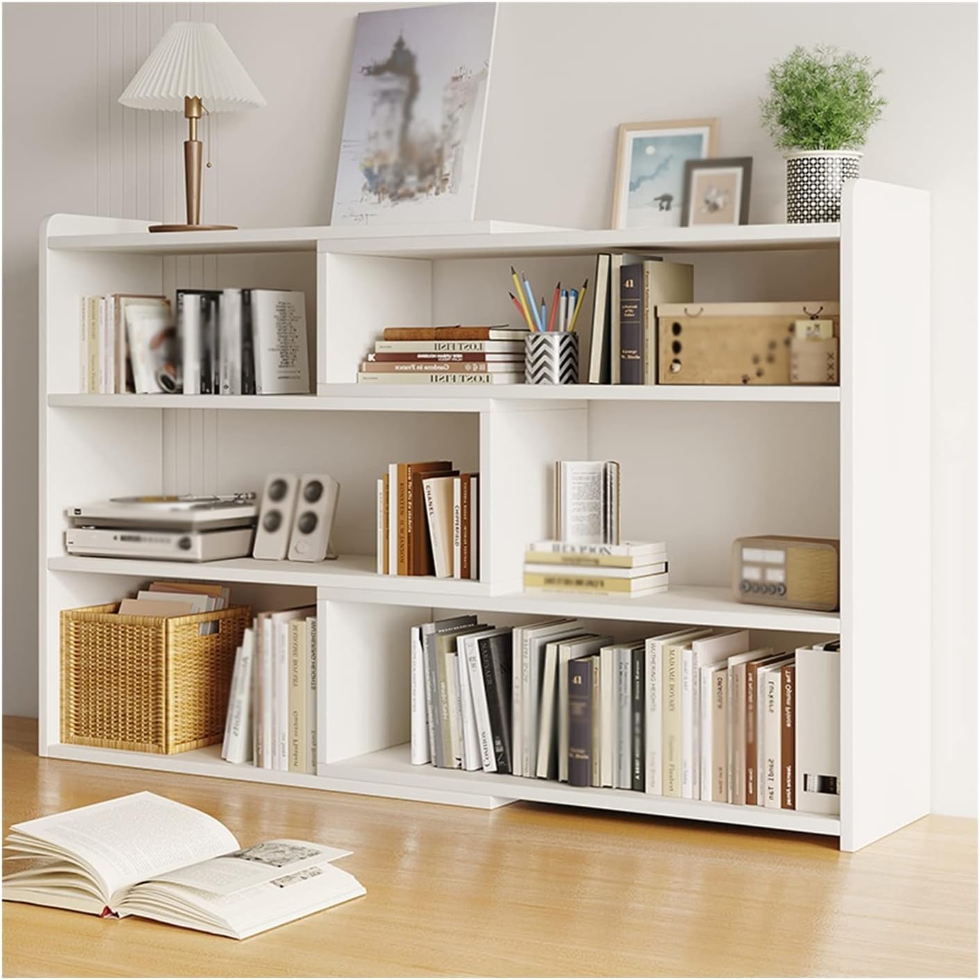 Bookshelf Desk bookshelf Bookshelf, 3-Tier Wooden Shelf Bookcase Width-Adjustable Storage Organizer Rack for Home Office, Living Room, Kitchen, Bedroom（White） Desktop Display Shelf ( Size : L60-120xD1
