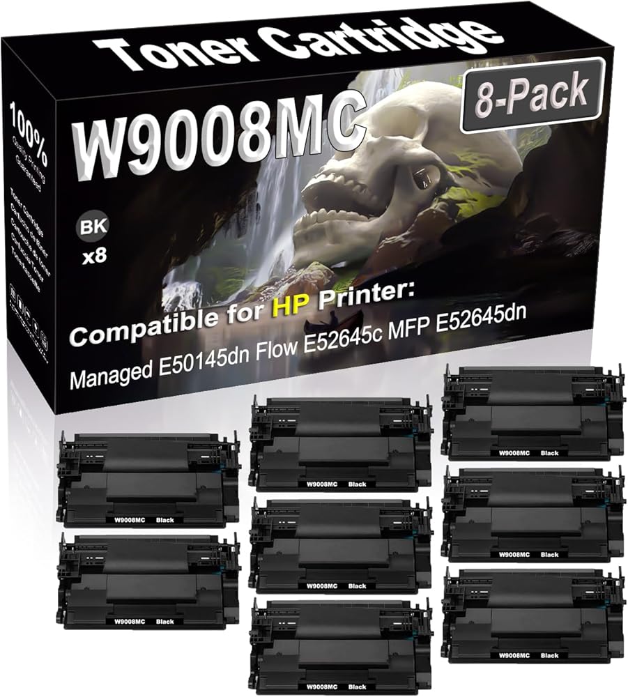 SINIYA 8-Pack Compatible High Capacity W9008 W9008MC Imaging Toner Cartridge use for Managed E50145dn Flow E52645c MFP E52645dn Printer (Black)