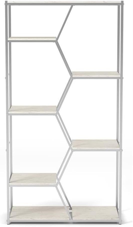 BOWERY HILL Modern Metal 7-Shelf Bookcase in Chrome and White