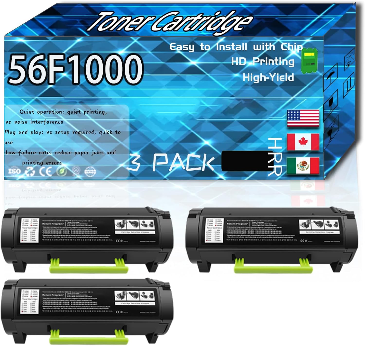 Compatible for Lexmark 56F1000 Replacement Toner Cartridge Used with MS321dn MS421dn MS421dw MS521dn MS621dn Printers, High Production Multiple Options (3 Pack Black)