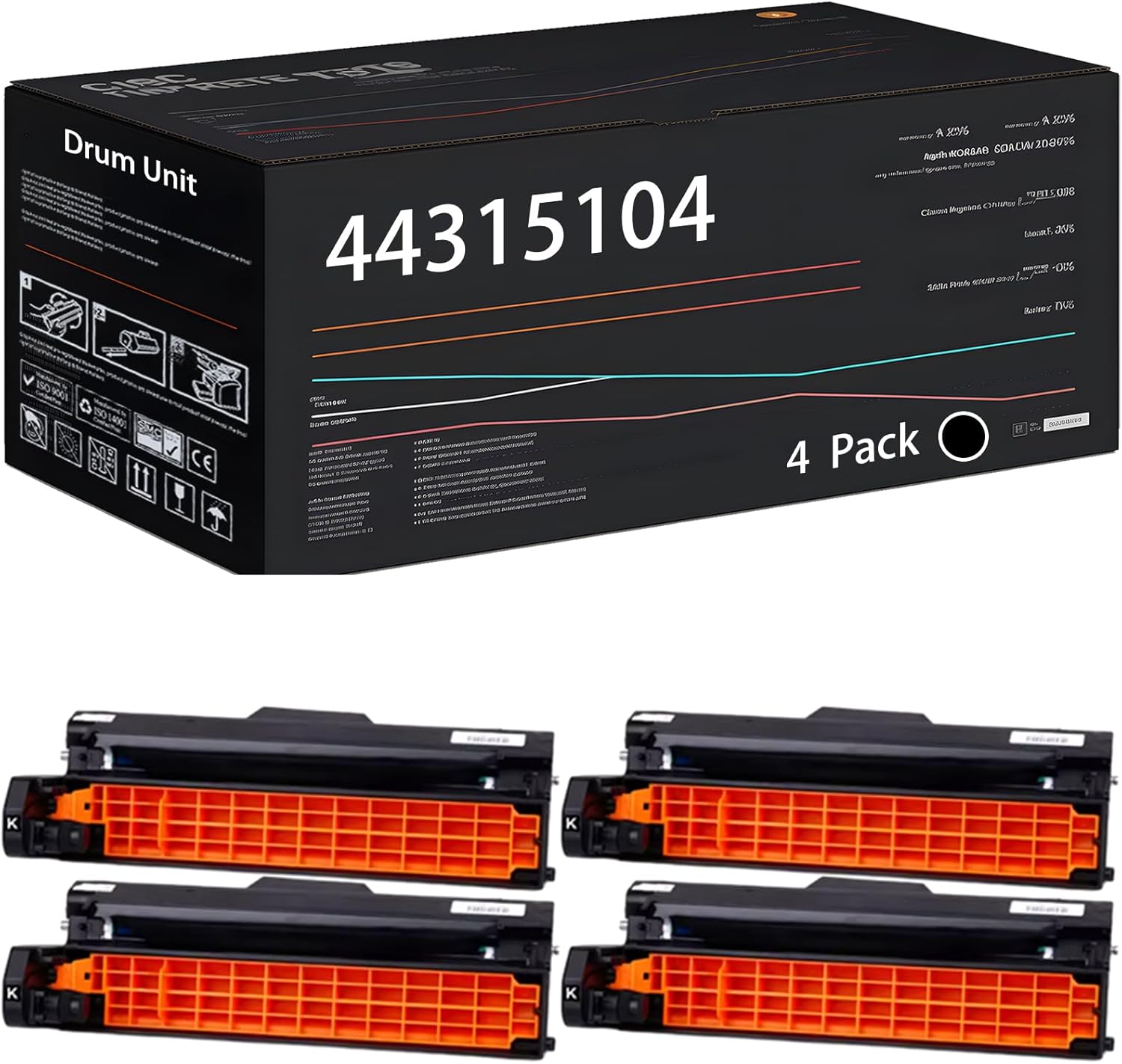 UVUMB 44315104 44315103 44315102 44315101 Drum Unit Compatible for Okidata OKI C610CDN C610DN C610DTN C610N Printers, with Chip, High Yield 30000 Pages, High-Definition Printing (4 Pack Black)