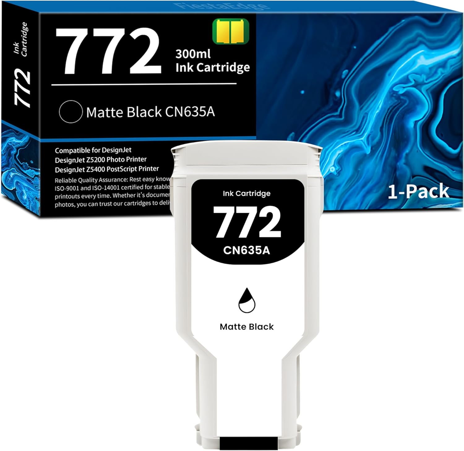 FiestaEdge 772 Matte Black Ink 300ml 1-Pack CN635A Replacement for HP 772 CN635A Ink for DesignJet Z5200 Z5400 Printer Ink