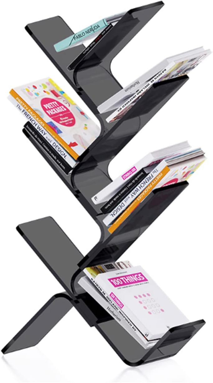 SYALEO Acrylic Tree Bookcase Modern Clear Display Storage Organizer Floor Standing Bookshelf Creative Book Shelf for Living Room Bathroom