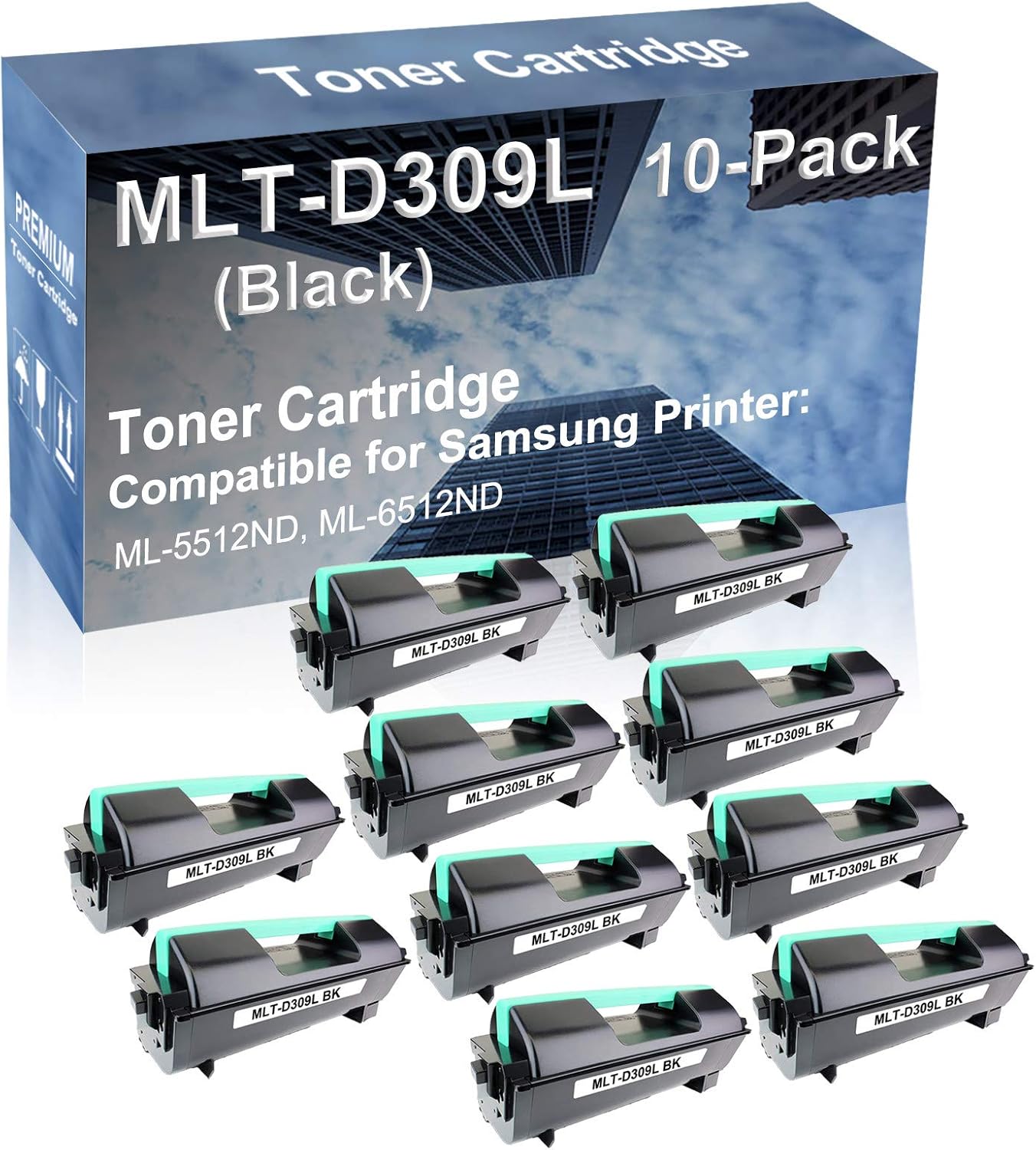 10-Pack Compatible High Yield ML-5512ND, ML-6512ND Printer Cartridge Replacement for MLT-D309L Toner Cartridge (Black)