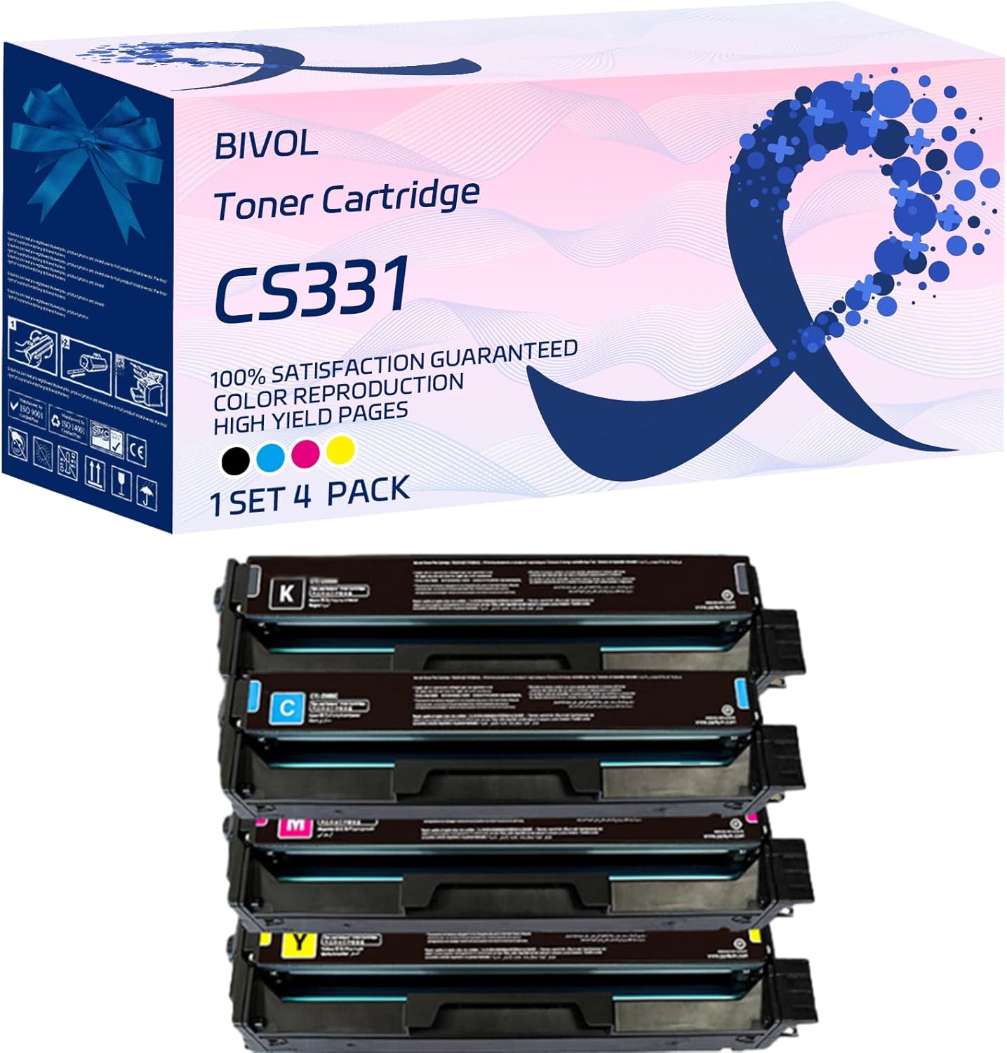 CS331 Toner Cartridge Compatible for Lexmark CS431dw CX331adwe CX431adw Printers, with Chip, High Yield 4500 Pages, Vivid Colors (4-Pack BK/C/M/Y)