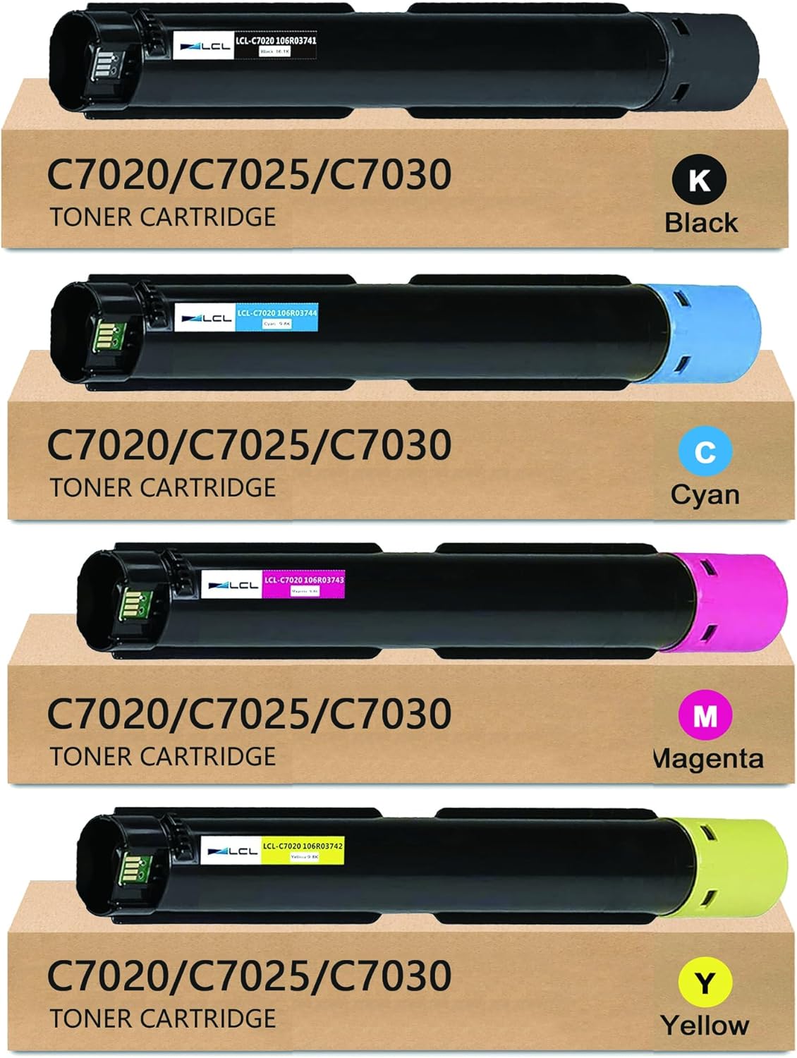 LCL C7020 C7025 C7030 Toner Cartridge High Capacity 106R03741 106R03744 106R03743 106R03742 Replacement for Xerox Versalink C7020 C7025 C7030 Printer (Black Cyan Magenta Yellow 4-Pack)