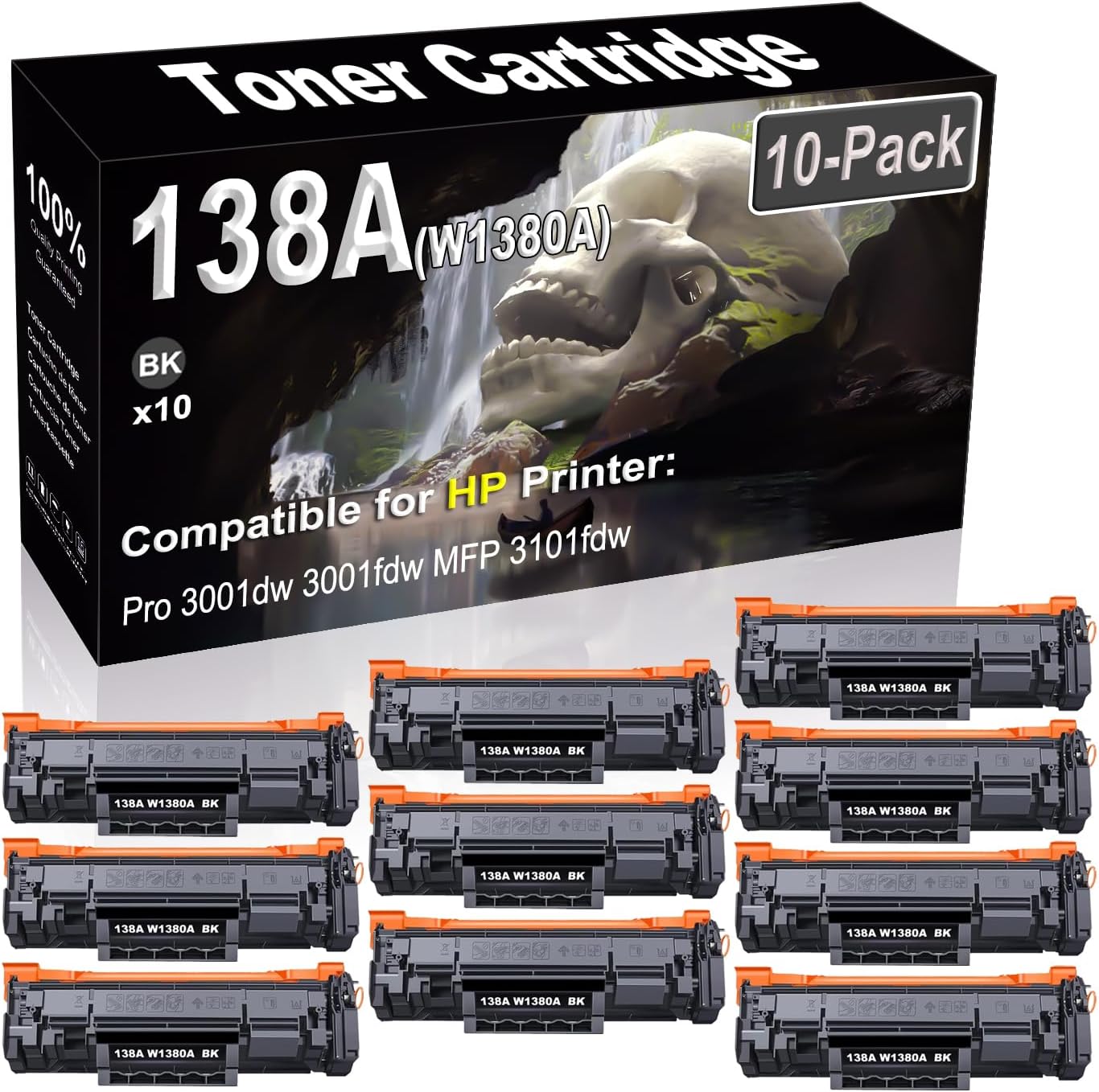 SINIYA 10-Pack (Black) Compatible Pro 3001dw 3001fdw MFP 3101fdw Laser Printer Cartridge (High Capacity) Replacement for 138A W1380A Printer Cartridge