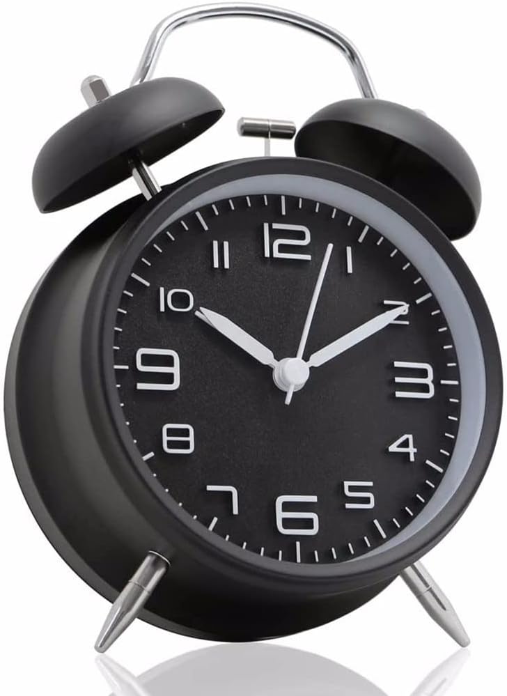 IIPOSAQQ Alarm Clock Alarm Clock Metal e Desk Table Clock for Home Office with Backlight Desktop Quiet Home Bedroom Retro Twin Bell Alarm Clocks Desk Clock (Color : Black)
