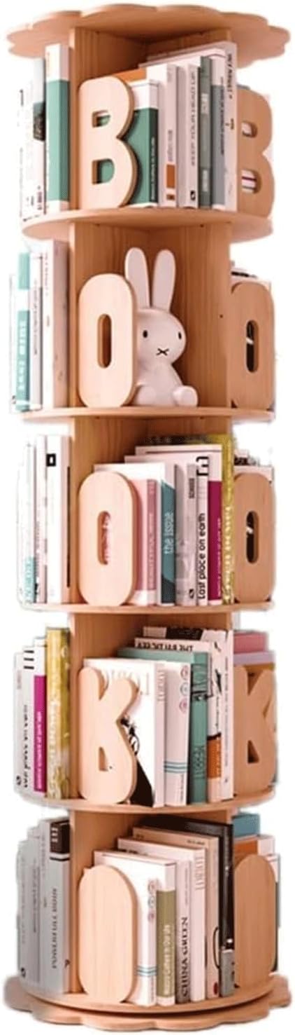 360° Rotating Bookshelf 4/5/6 Tiers Standing Bookcase Simple Wooden Bookshelf Organizer Living Room Home Book Rack