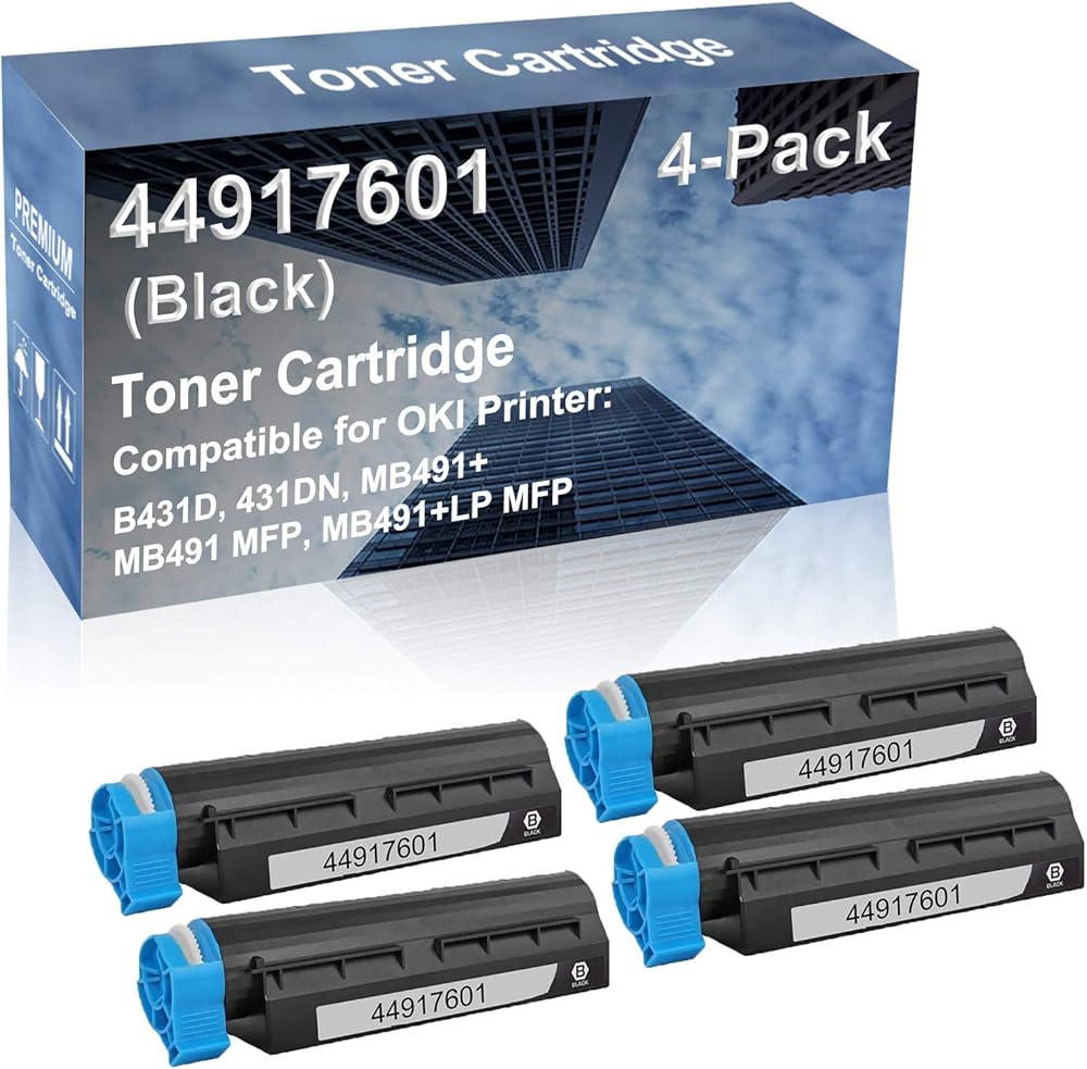 4-Pack Compatible High Capacity B431D, 431DN, MB491+, MB491 MFP, MB491+LP MFP Printer Toner Cartridge Replacement for 44917601 Toner Cartridge (Black)