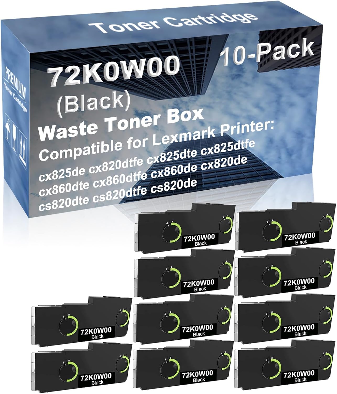 10-Pack Compatible High Capacity 72K0W00 Printer Waste Toner Container Box use for cx860dte cx860dtfe cx860de (Black)