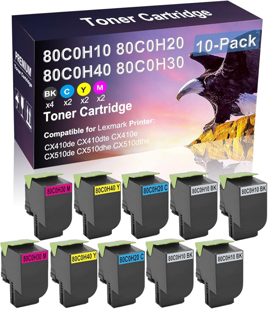 Credibility Store 10 Pack (BK+C+Y+M) Compatible (High Yield) 80C0H10 80C0H20 80C0H40 80C0H30 Toner Cartridge Used for CX510de CX510dhe CX510dthe Printer