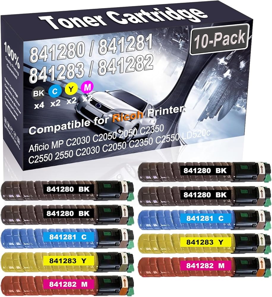 Kolasels 10-Pack (4BK+2C+2Y+2M) Compatible Aficio MP C2030 C2050 2050 C2350 C2550 Laser Toner Cartridge (High Capacity) Replacement for Ricoh 841280 841281 841283 841282 Printer Toner Cartridge