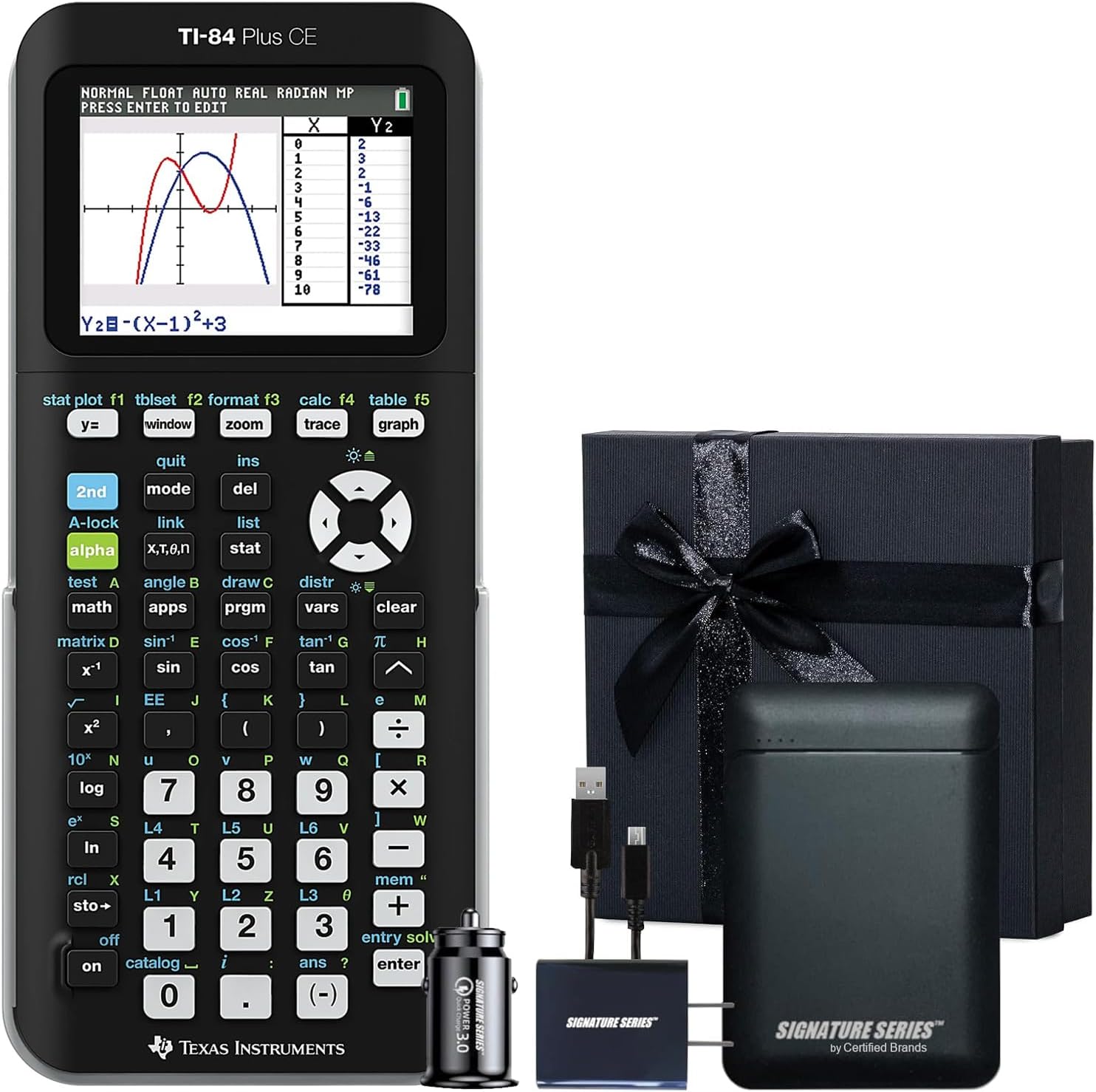Texas Instruments TI-84 Plus CE Graphing Calculator, Black | Color Screen, Built-in Apps, Included Software, Test-Permitted, for Math, Science and Finance | Signature Series Gift Bundle