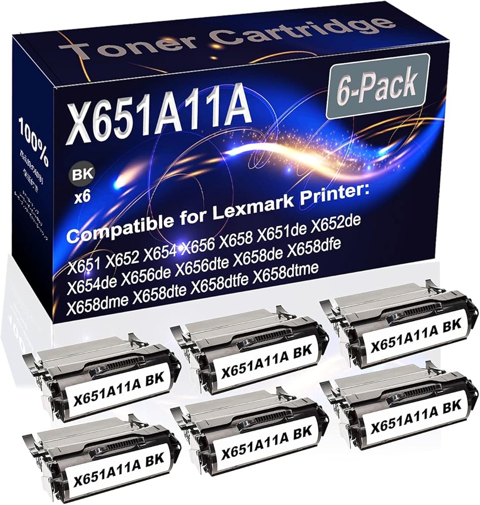 Kolasels 6-Pack (Black) Compatible High Yield X651A11A Printer Cartridge use for X651 X652 X654 X656 X658 X651de Printer