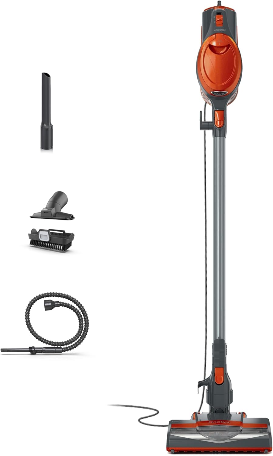 Shark HV302 Rocket Pet Corded Stick Vacuum, Lightweight with Swivel Steering for Carpets & Hard Floors, Converts to Hand Vacuum, Includes Crevice Tool, Pet Multi-Tool & Precision Duster, Orange