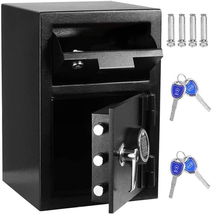 Greenvelly 80LBS Depository Safe with Drop Slot, 2.6 Cub Anti-Theft Cash Drop Safe with Electronic Lock for Home,Office,Hotel (2 Keys)