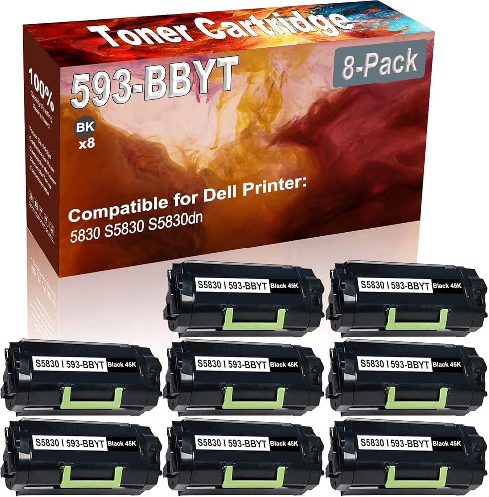 8-Pack (Black) Compatible 593-BBYT (8XTXR) Printer Toner Cartridge (High Capacity) fit for Dell 5830 S5830 S5830dn Printer