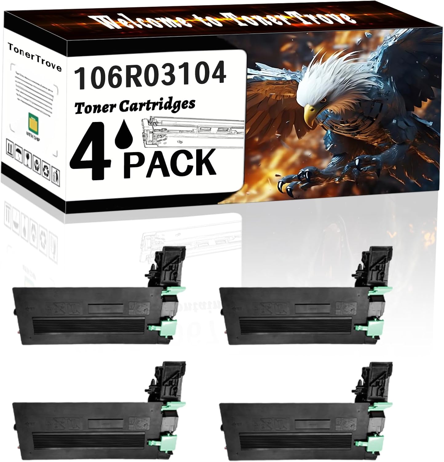 106R03104 Toner Cartridges Compatible for Xerox WorkCentre 4265 4265SM 4265X 4265XF 4265XFM 4265XM Printers, Office Printing is Easy Clear Smooth (4 Pack Black)