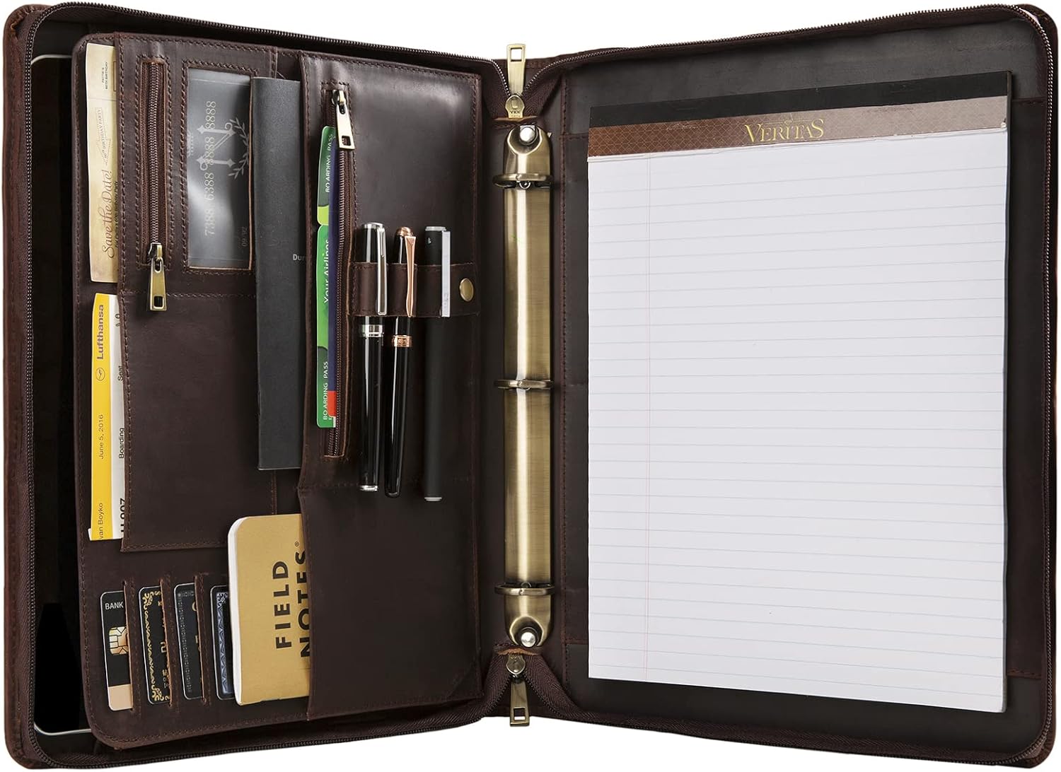 Engraved Business Portfolio, Custom Leather Portfolio for Men, 3 Ring Portfolio Binder for Women, Personalized Leather Padfolio with 3 Ring Binder (Dark Brown, Custom)