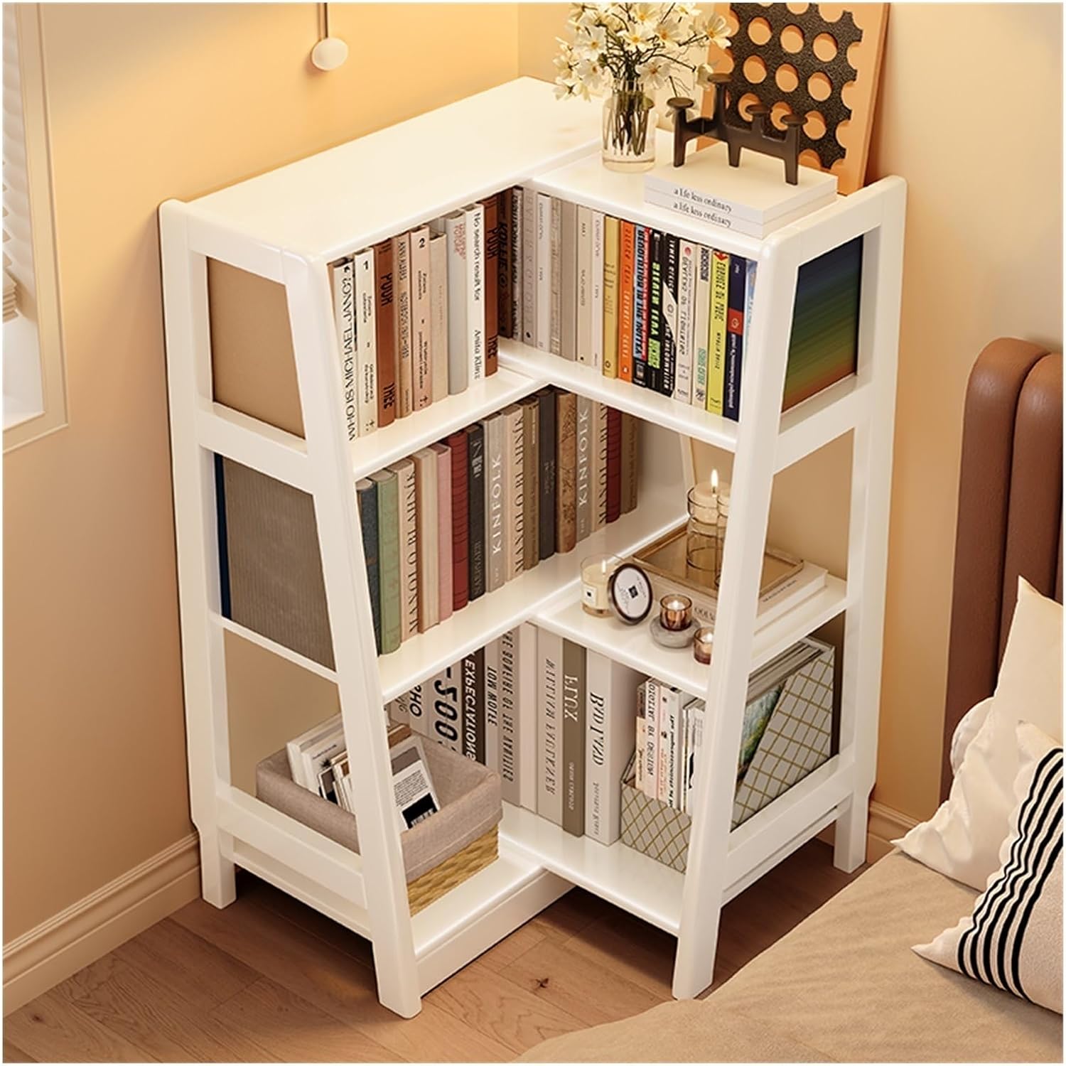 Bookcase Solid Wood Bookshelf Living Room Wall Retractable Bedroom Bedside Storage Student Small Bookcase trapezoidal Corner Shelf Bookshelf (Size : C)