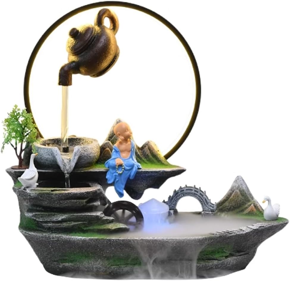 IIPOSAQQ Tabletop Fountain Rocky Mountain Flowing Water Fountain Living Room High Mountain Circulating Water Humidifier Office Front Desk Desktop Decoration Water Fountain (Color : 02) (3)