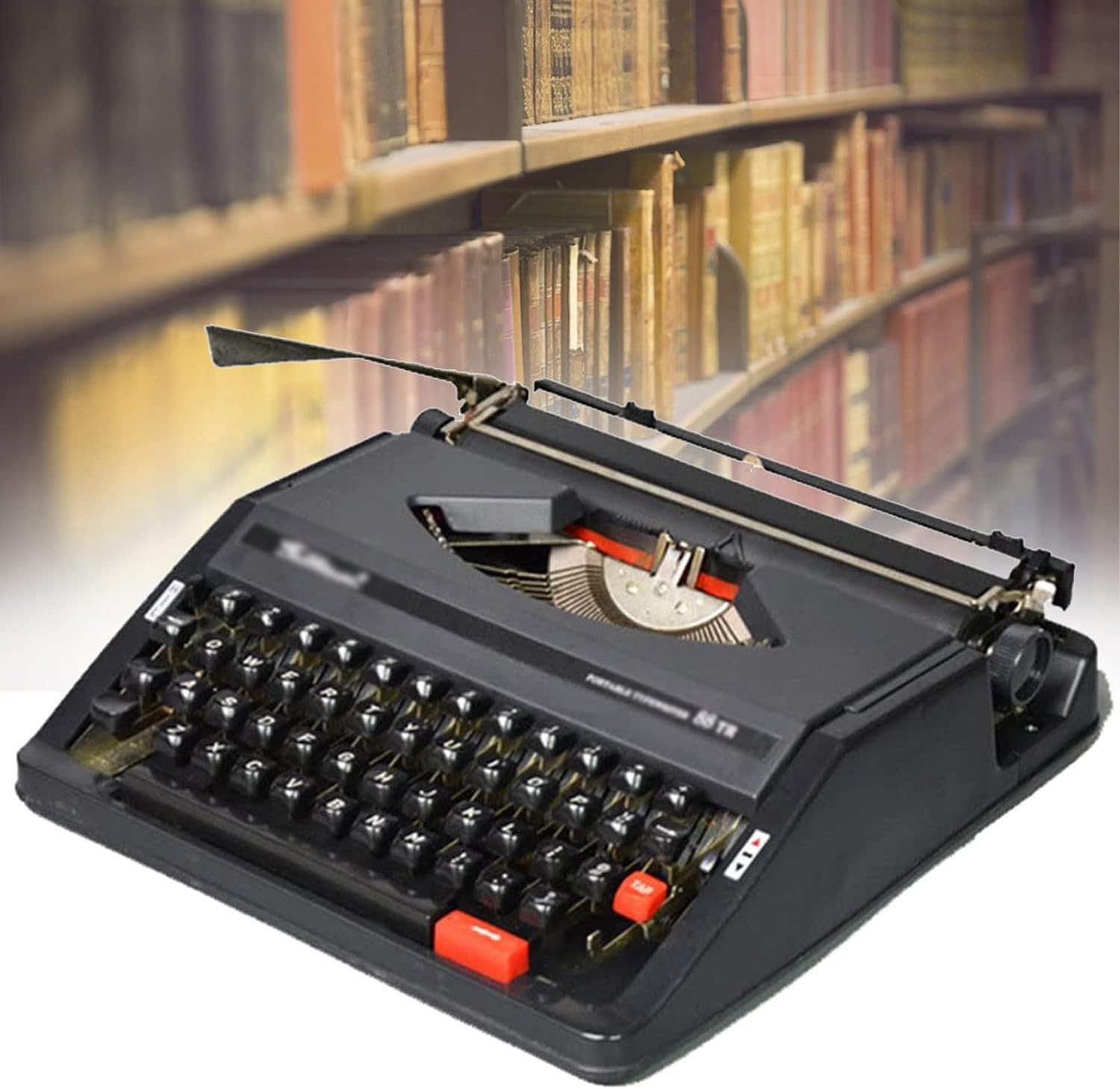 ZHZHZ Typewriter Vintage Classic Old Sleek Word Processor Twin Spool Black Red Ribb Lying