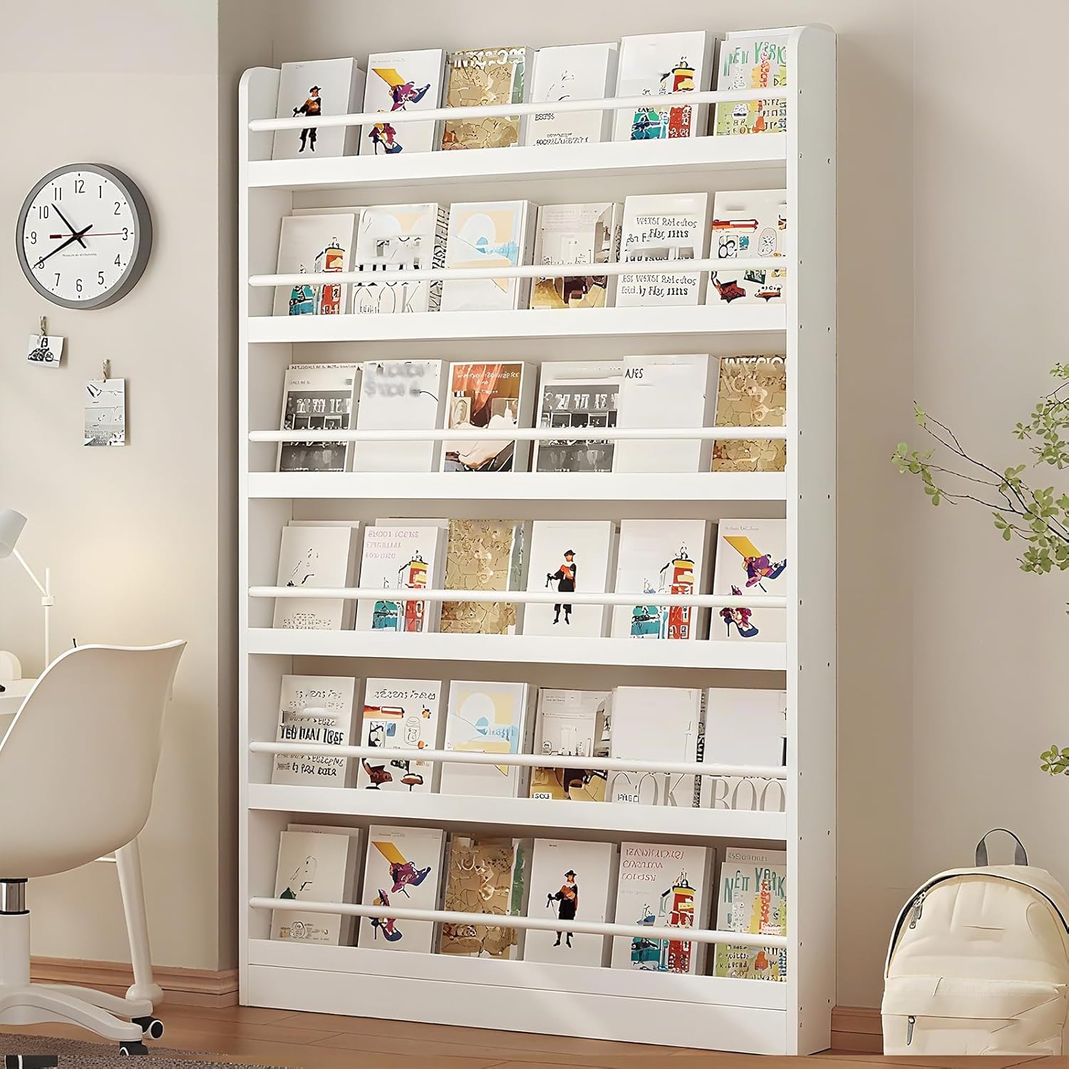 Bookshelf Behind the Door, 3/4/5/6-Layer Narrow Wooden Book Shelf, Space-Saving Wall-Mounted Book Storage Rack for Children's Rooms, Bedroom, Living room, Office,White White 6-tier-47.2×3.9×68.8in