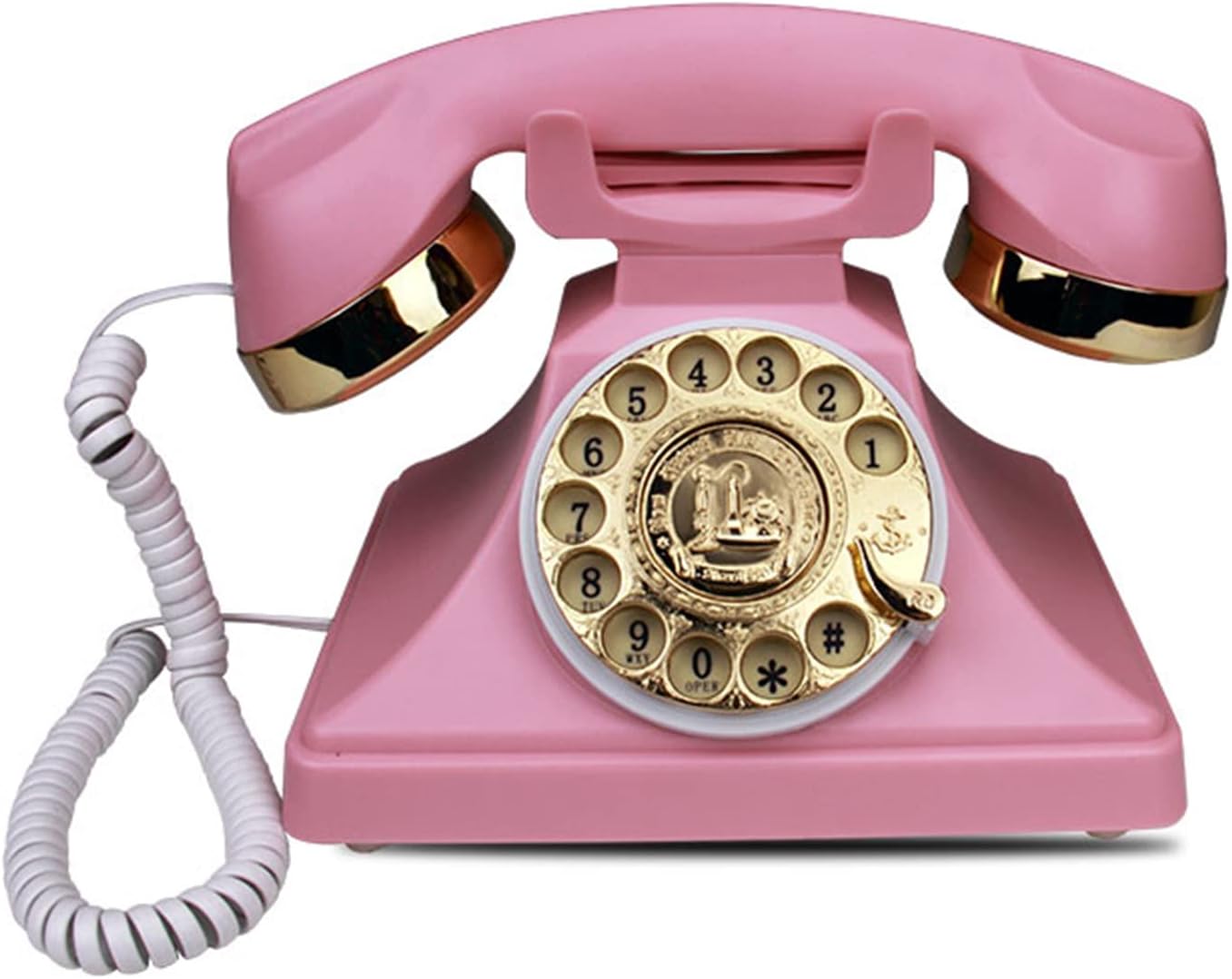 DAEOIBHJR Vintage Rotary Phone, Retro Landline Telephone, Old Fashioned Corded Antique Desk Phones, European Style Wired Decor Telephones with Redial Function for Home Office,Pink