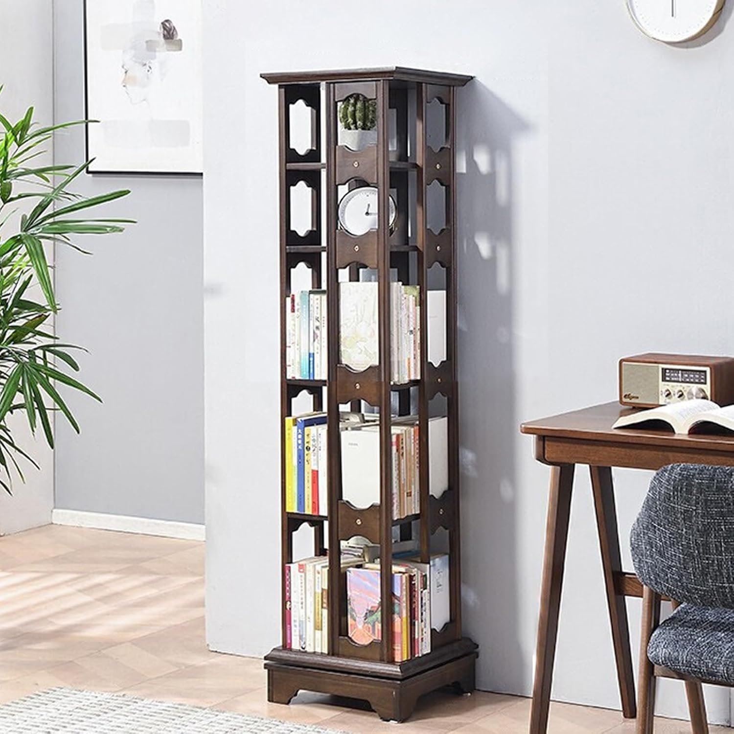 GaRcan 360 Rotating Bookshelf, Multi Layer Rotating Bookshelf, Rotating Bookcase Tower, for Bedroom/Living Room/Home Office/Kitchen, Walnut Color（6 Layers）