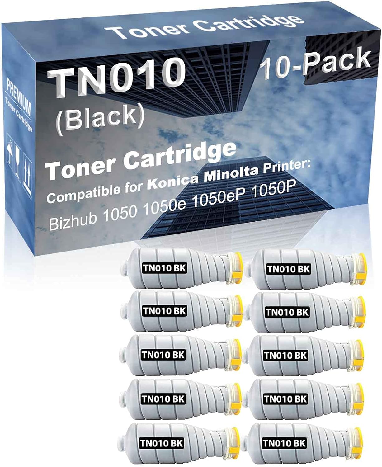 10-Pack Compatible High Capacity TN010 (A0YT031) Printer Cartridge use for Konica Minolta Bizhub 1050, 1050e, 1050eP, 1050P Printer (Black)