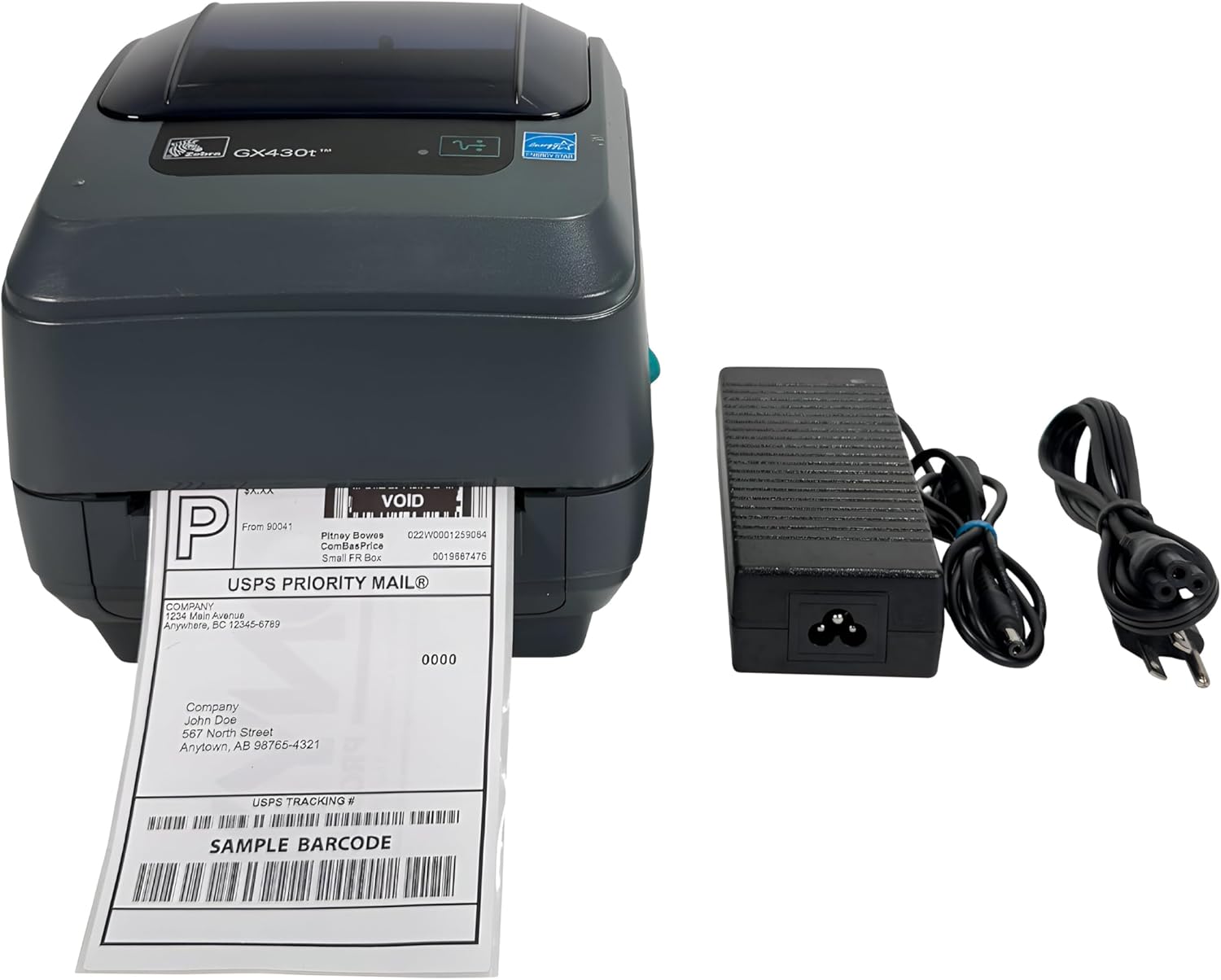 Zebra GX430T Thermal Barcode Label Printer 300 dpi USB LAN Serial GX43-102410-150, Bundle with AC Adapter (Renewed)