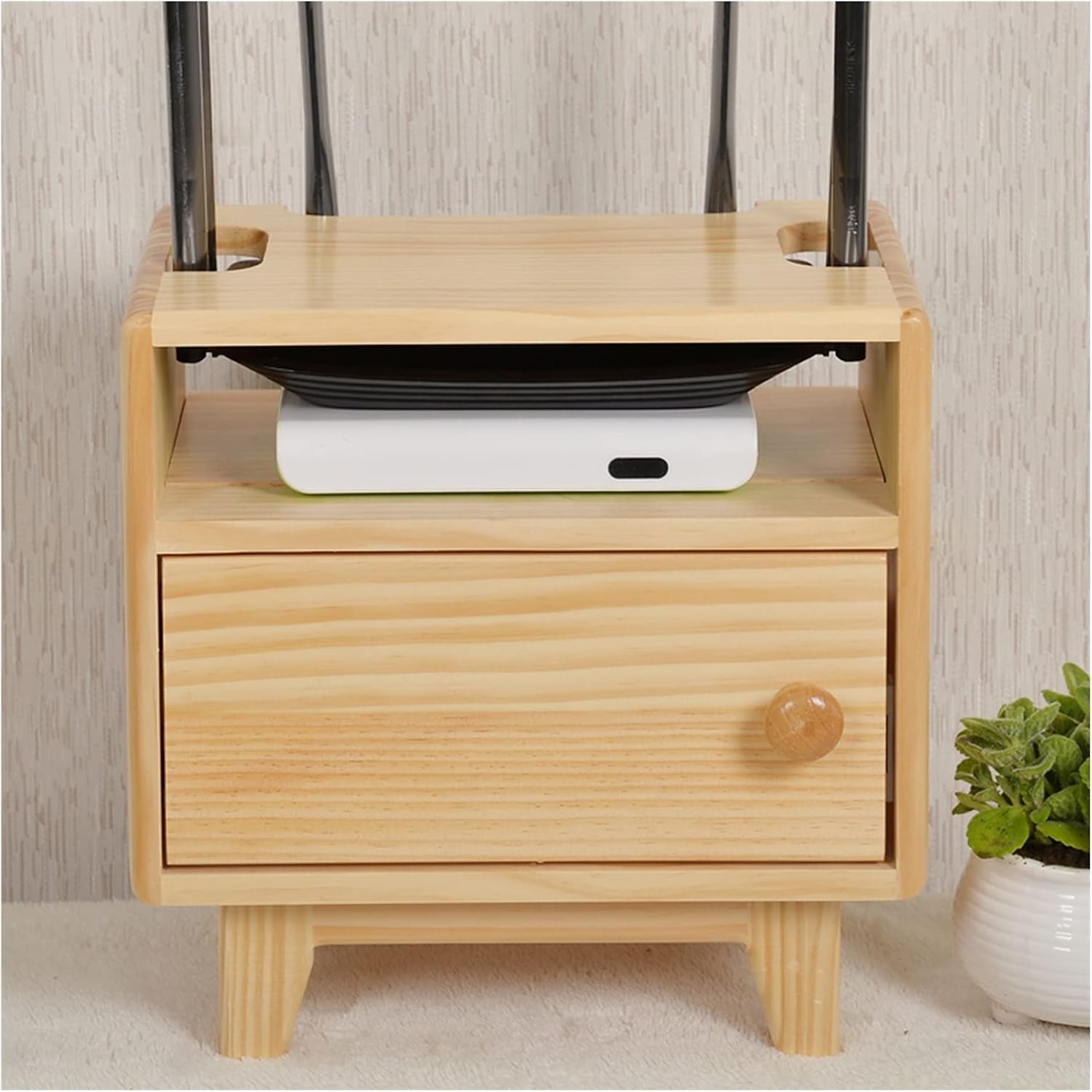 Cable Management Box Wooden Router Storage Boxes Organizer with High Feet Cable Power Plug Storage Box Magnetic Door Stop and Stainless Steel Hinge Cable Cords Organizer Boxes (B Six pole style)