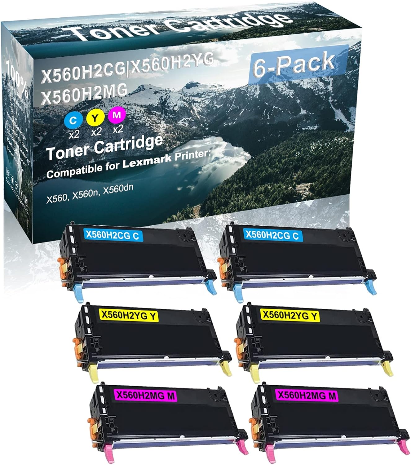 Credibility Store 6-Pack (2C+2Y+2M) Compatible High Capacity X560H2CG+ X560H2YG+ X560H2MG Toner Cartridge Used for X560 X560n X560dn Printer