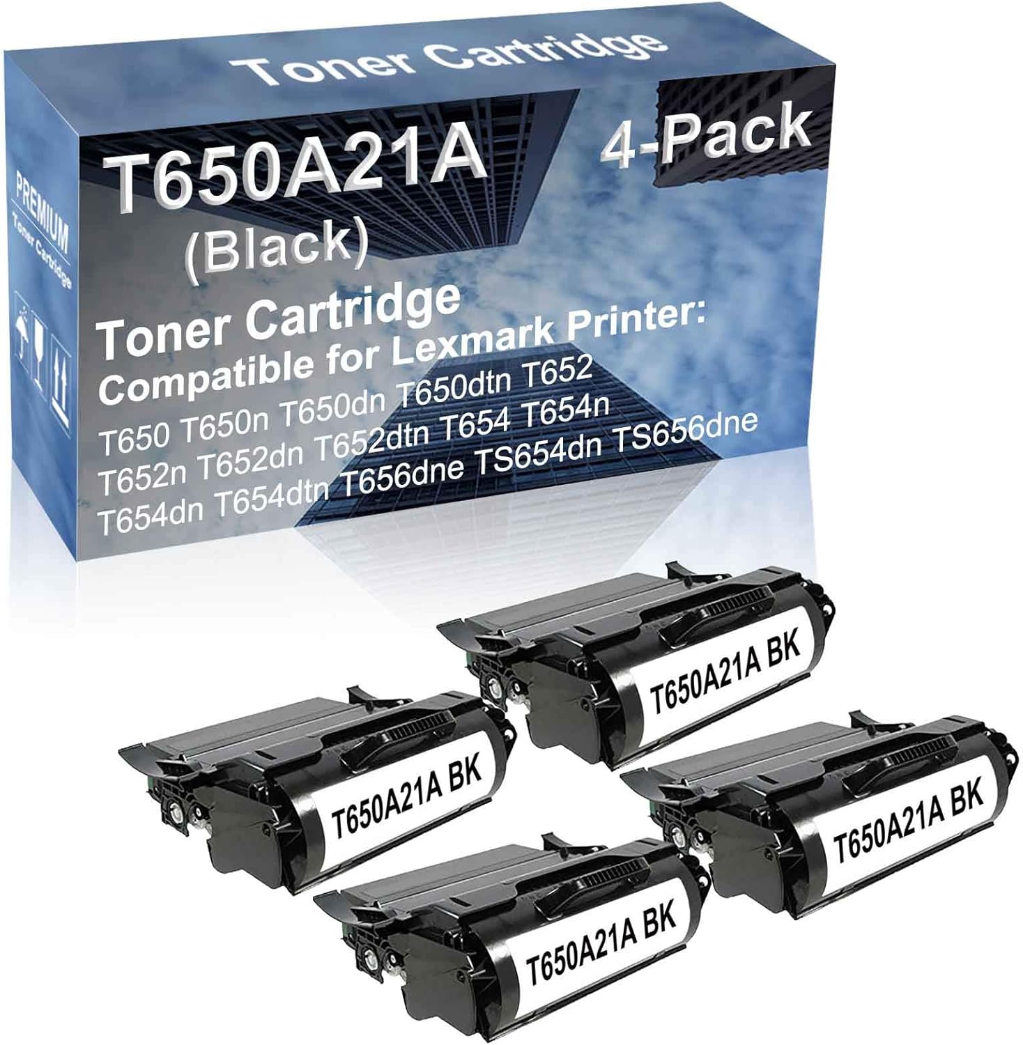 4-Pack Compatible High Capacity T650A21A Toner Cartridge use for T650 T650n T650dn T650dtn T652 Printer (Black)