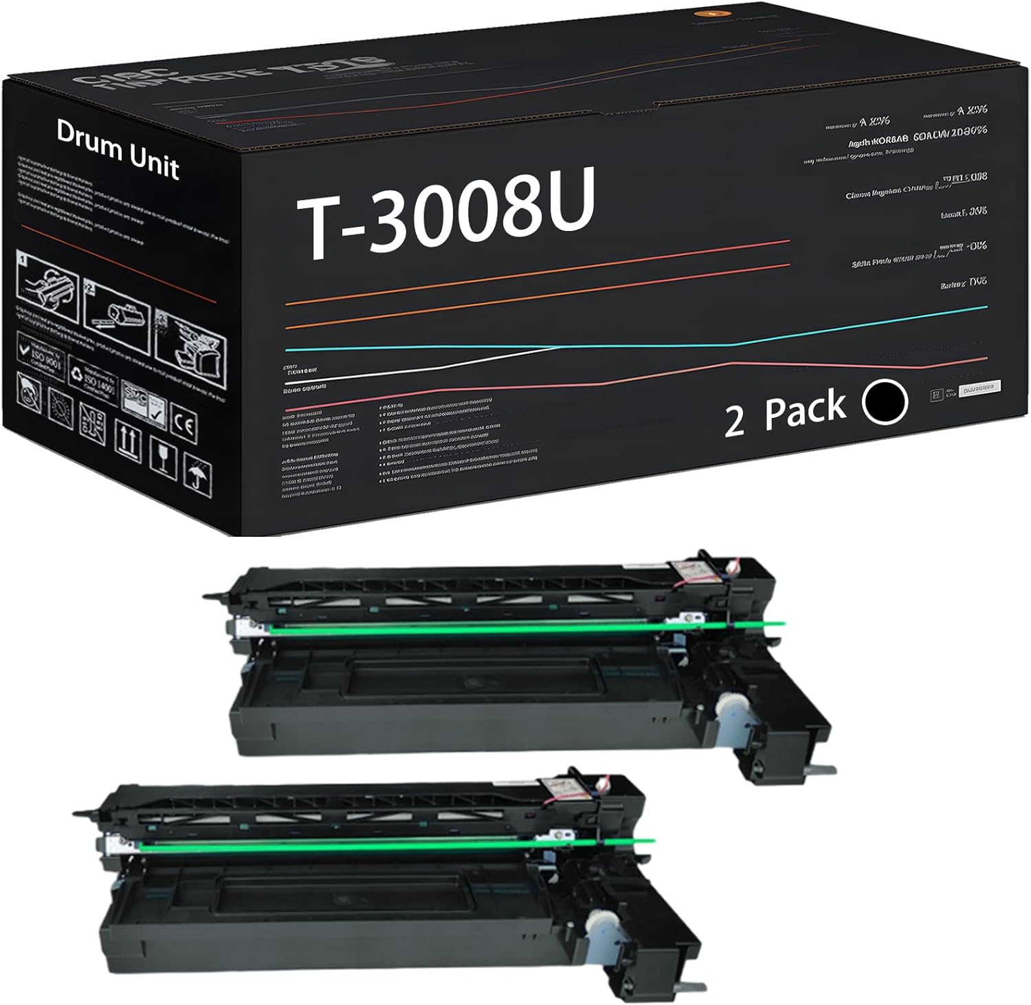 UVUMB Compatible with Toshiba T-3008U Drum Unit Work for Toshiba e-Studio 2508A 3008A 3008AG 3508A 3508AG 4508 4508AG Printers (2-Pack Black)