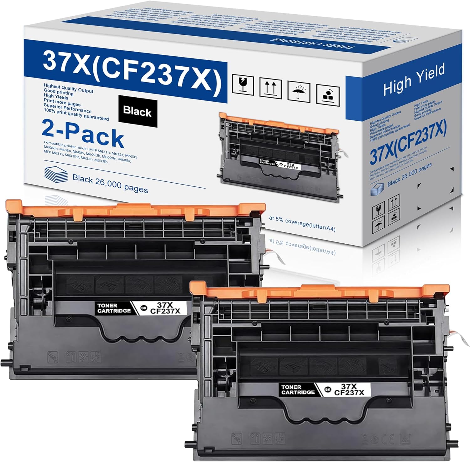 37X CF237X Toner Cartridge Replacement for HP 37X Black High Yield Toner Cartridge Works with Enterprise M608, M609 Series,Enterprise MFP M631, M632, M633 Series(2-Pack)