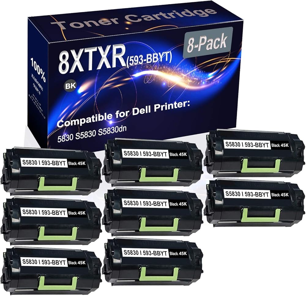 8-Pack (Black) Compatible 5830 S5830 S5830dn Laser Printer Cartridge (High Capacity) Replacement for Dell 8XTXR (593-BBYT) Printer Cartridge