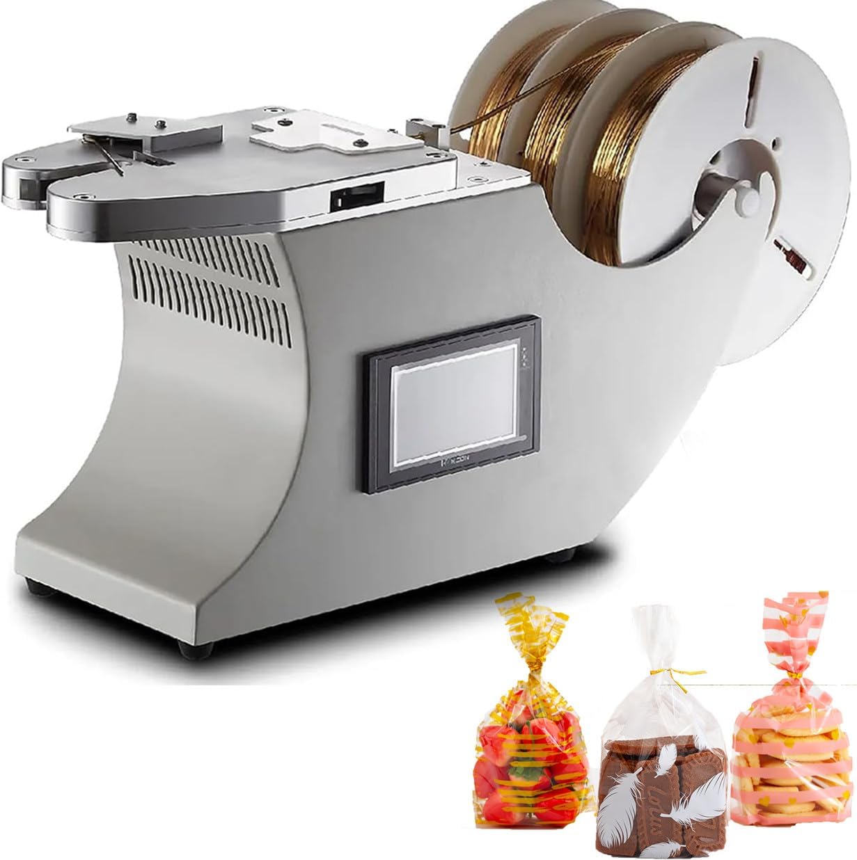 KUYBTU Automatic Twist Tie Machine, 3 Plates Electric Binding Machine, 13Mm Diameter and 50-100Mm Tie Length, Twist Ties Wire Bag Sealers for Gifts, Pastries, Candies, Fruits