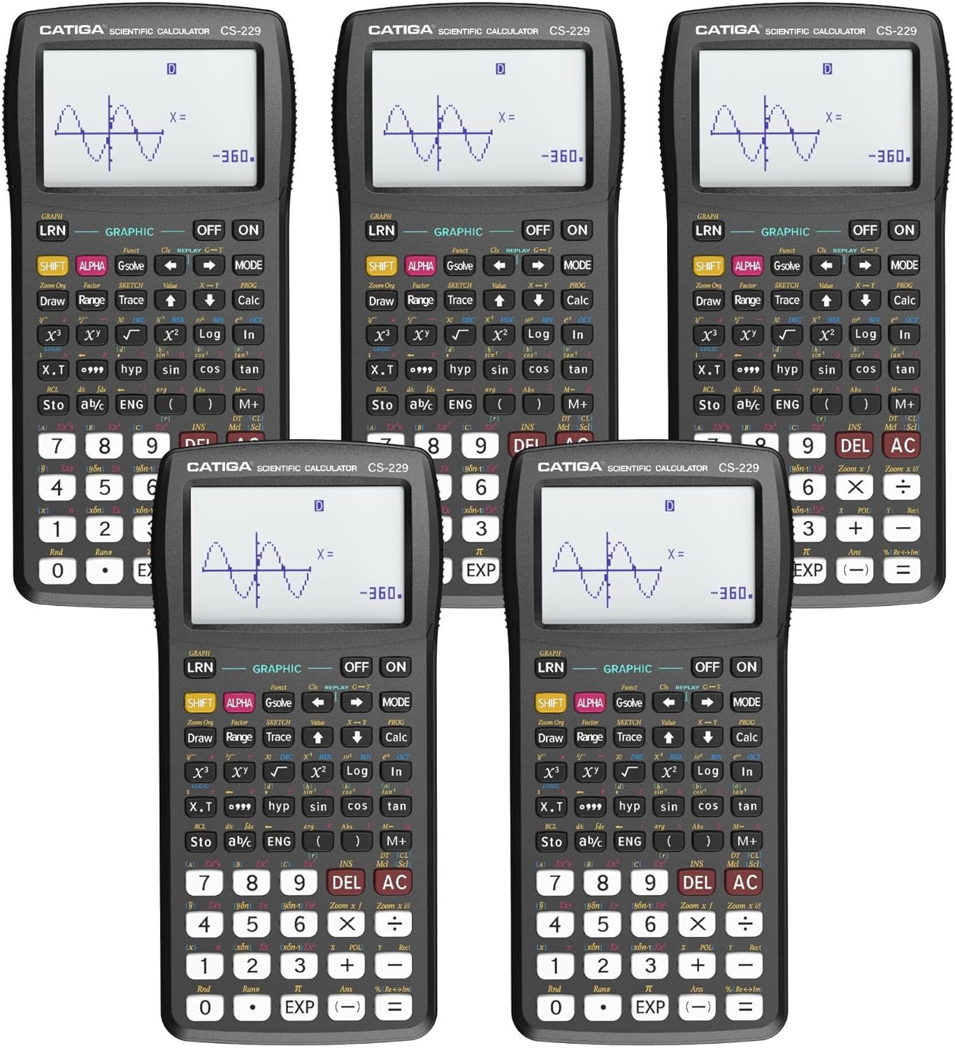 CATIGA CS229 Scientific Calculator with Graphics Functions, Multiple Modes with Intuitive User Interface for Beginners and Advanced Courses, 5 Pack