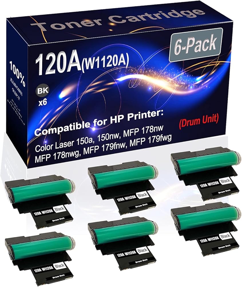 6-Pack Compatible Color Laser 150a 150nw, MFP 178nw Printer Drum Unit Replacement for HP 120A W1120A Drum Unit (Black, High Capacity)