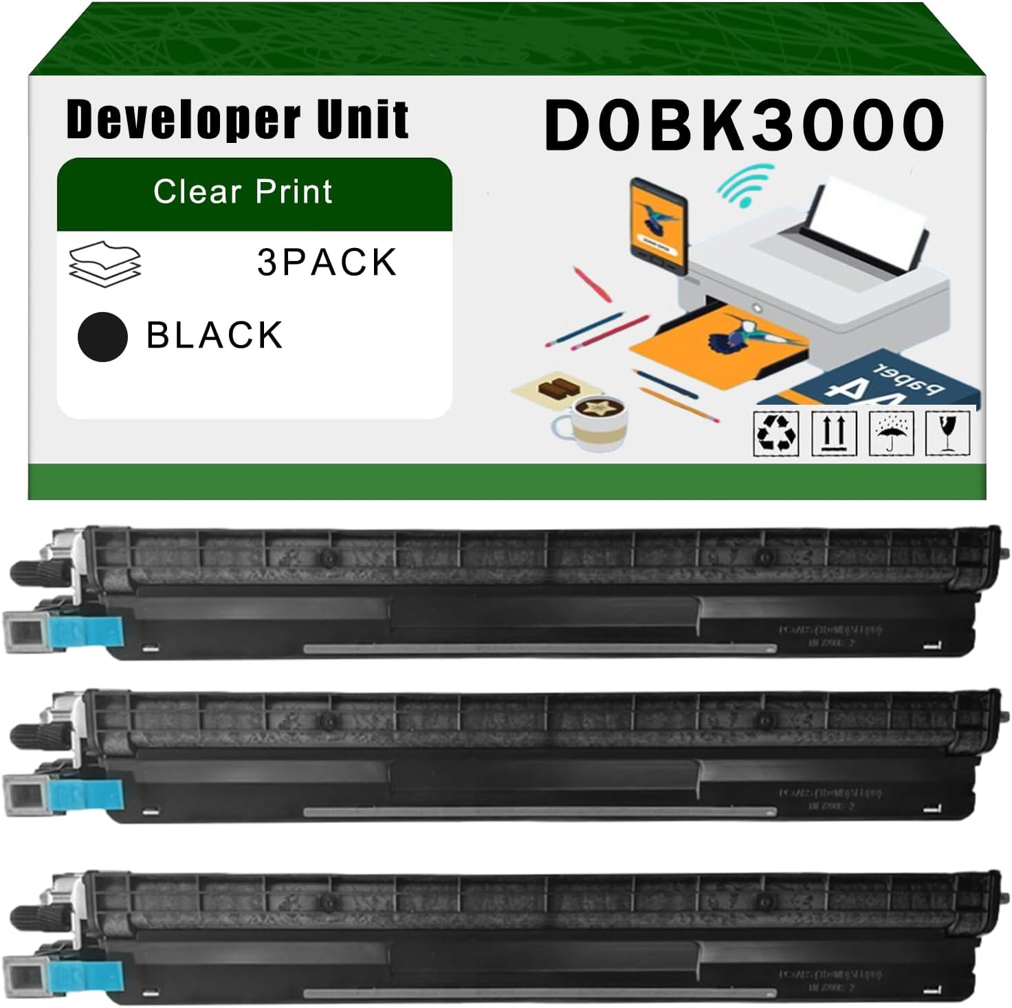 AGNNQ Compatible for Ricoh D0BK3000 Developer Unit IM C2000 IM C2500 Printers, High Yield 90000 Pages Bright Clear Colors (3 Pack Black)
