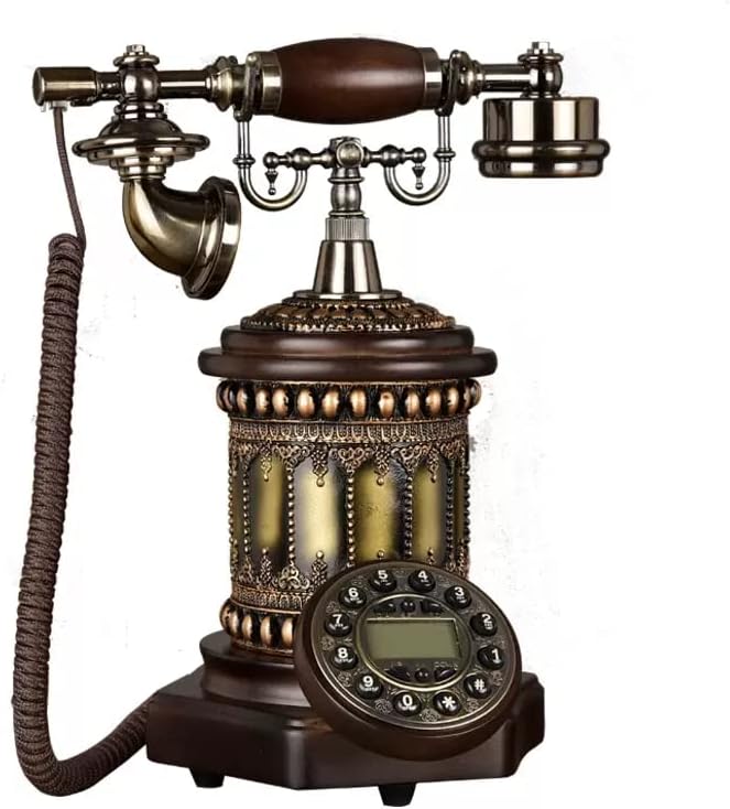 Retro Corded Landline Phone, Solid Wood Antique Phone, with Double Mechanical Ringtone Retro Desk Phone for Home,School and Office