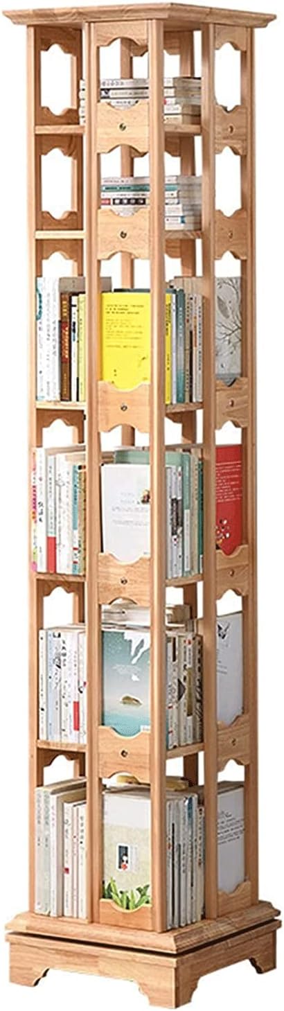PAASHE Solid Wood Bookshelf Space-Saving Home Vertical Bookcase 360° Rotating Rack Bookcase 3D Space Design Bookshelves