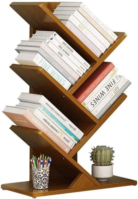 fhda Tree Tree Desktop Bookshelf Free Standing Book Storage Organizer Shelves Bookcase Wood Storage Rack for Office and Home